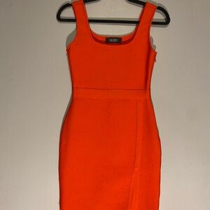 AKIRA Red Square Neck Sleeveless Bodycon Mini Dress